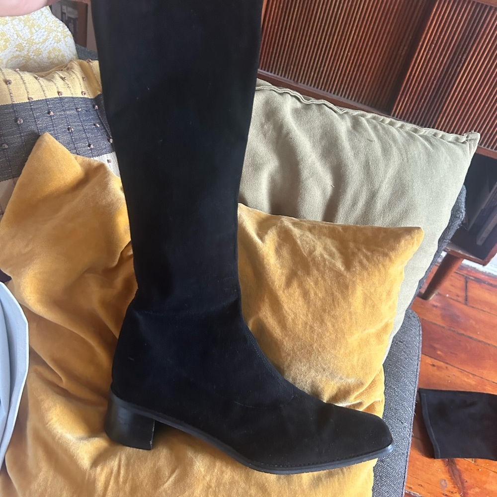 Stuart Weitzman Black Suede Square Toe Boots - Picture 7 of 7